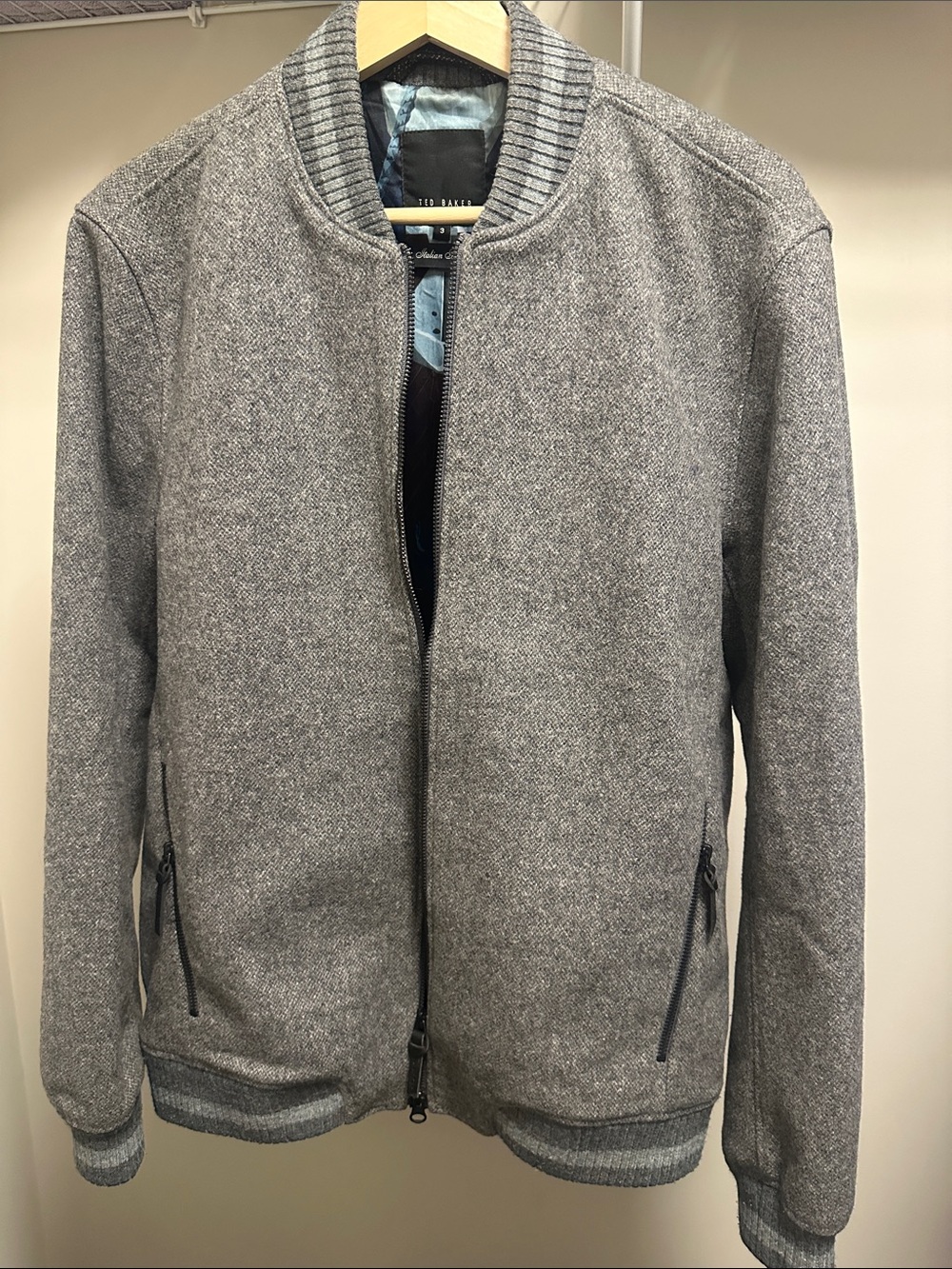 Ted Baker Men's Gray Zip-Up Bomber Sweater